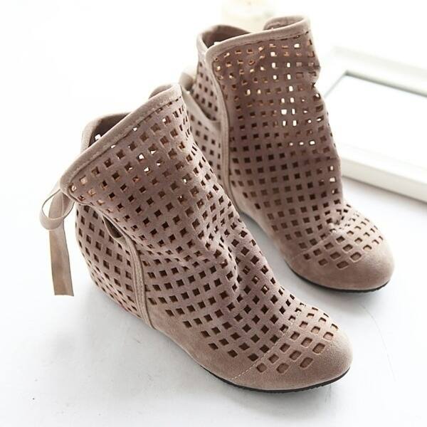 Shop Women S Summer Boots Flat Low Hidden Wedges Cutout Ankle Boots Ladies Dress Casual Shoes Hot Sale Cute Flock Big Size On Sale Overstock 31173859