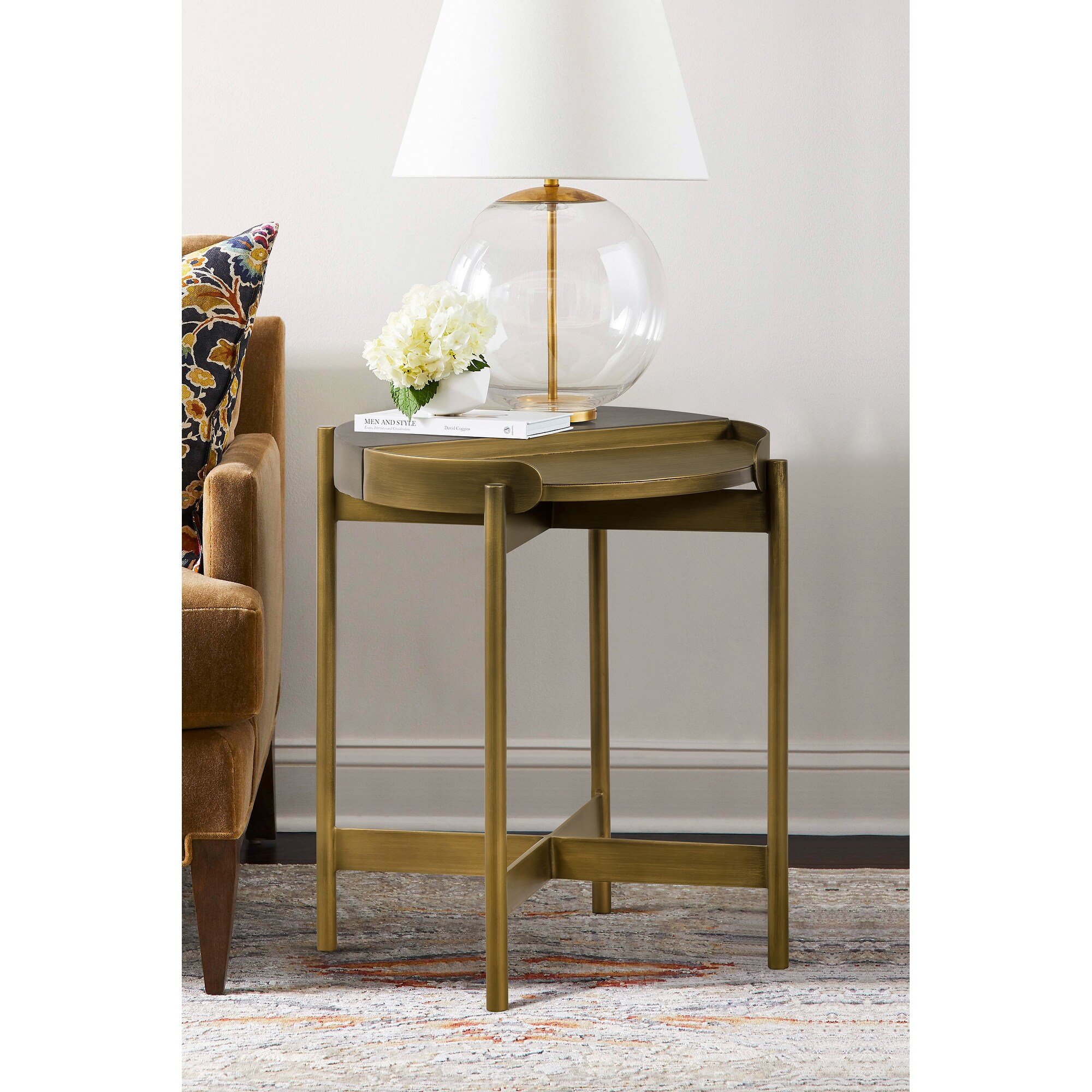 Shop Dua Grey Concrete End Table With Antique Brass On Sale Overstock 31292633