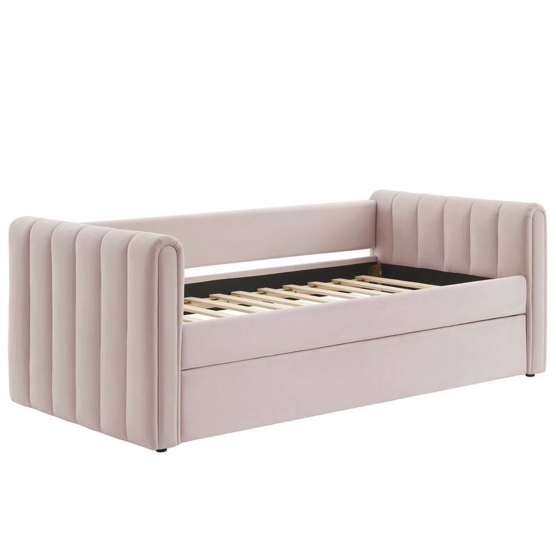 Veyla Channel Tufted Performance Velvet Twin Daybed With Trundle