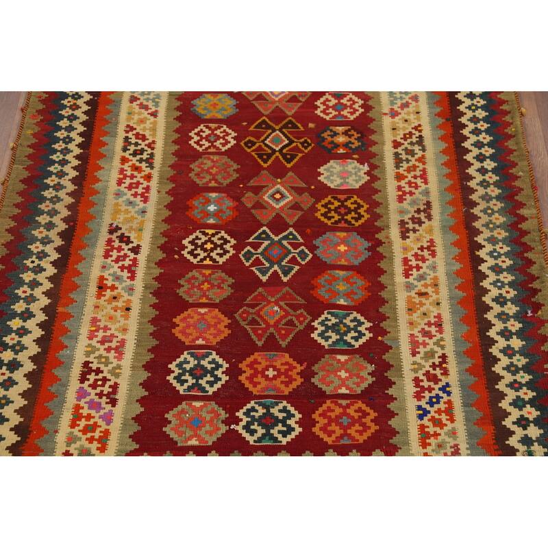 Red Kilim Qashqai Persian Vintage Area Rug Handmade Tribal Wool Carpet - 4'8"x 7'8"