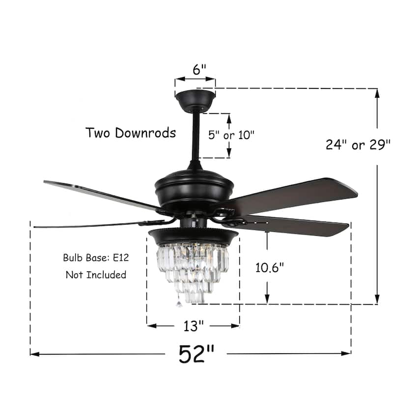 Belladepot 52" Crystal Reversible Ceiling Fan with Light Kit and Remote Control