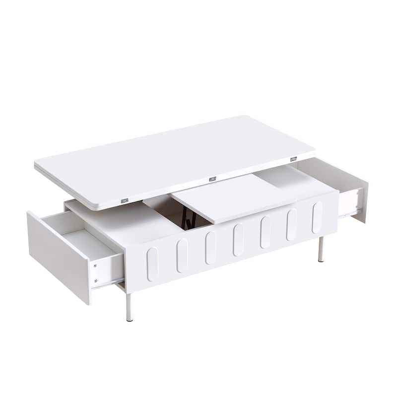 Lift-Top Coffee Table with 2 Drawers,Center Table with Foldable Top,Multi-Functional Adjustable Table with Hidden Storage