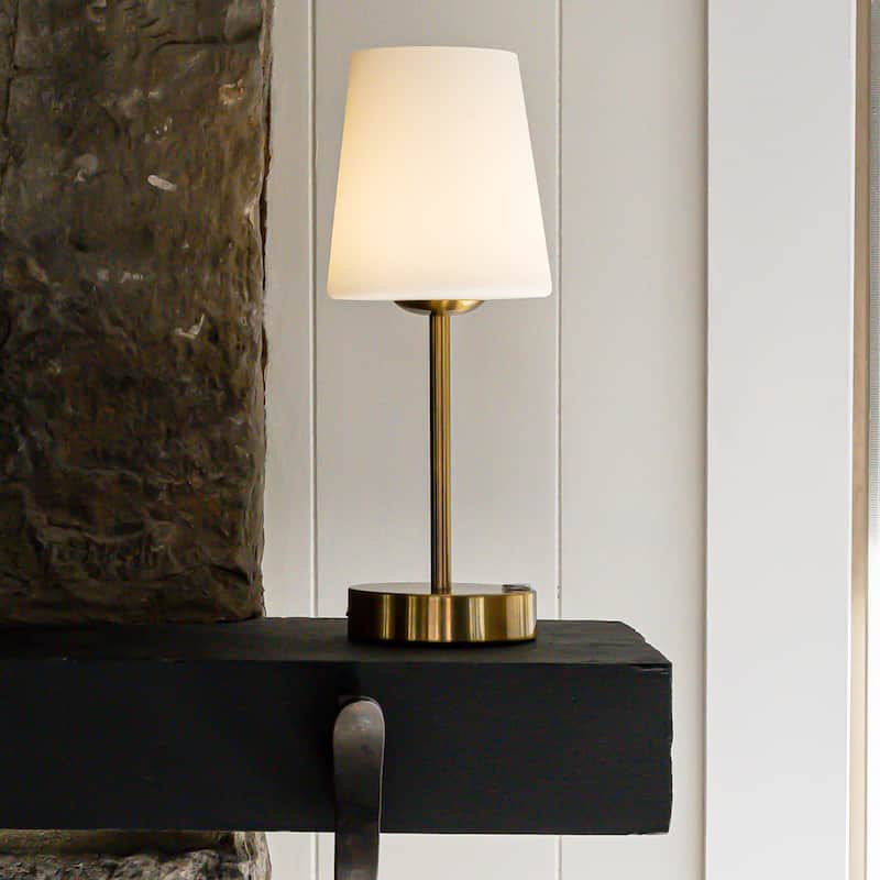 Eli 12.75" Modern Minimalist Iron Wireless Rechargeable Integrated LED Table Lamp, Nickel/White by JONATHAN Y