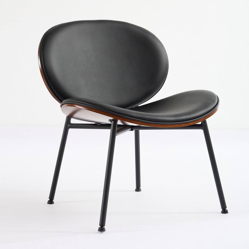 Mid-Century Modern Shell Chair - Black PU Leather with Walnut Finish Tripod Base
