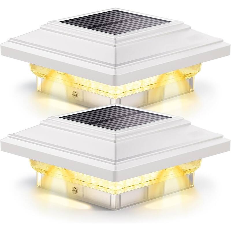 6-Pack 4x4 Solar Post Lights - 50Lm, 2 Modes, Waterproof - White - 2 Pack