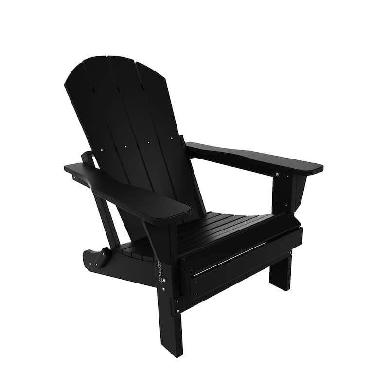 POLYTRENDS Laguna Folding Poly Eco-Friendly All Weather Outdoor Adirondack Chair - Black