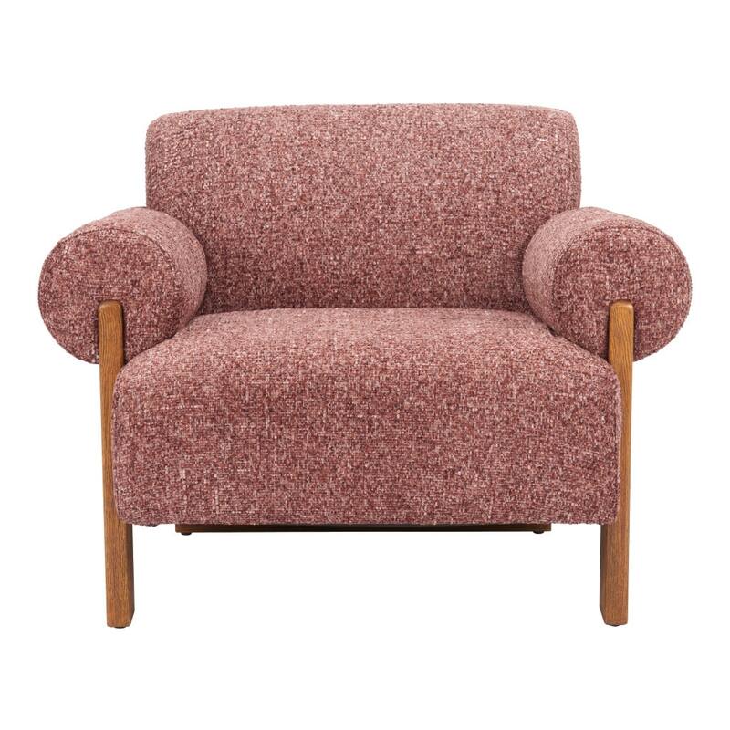 HomeRoots 39" Copper And Brown Woven Upholstery And Solid Wood Arm Chair - 39.00 in. x 28.90 in. x 34.00 in.