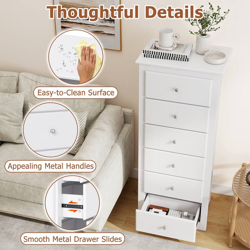 Gymax 6 Drawer Dresser 53.5'' Tall Storage Cabinet with Metal Sliding
