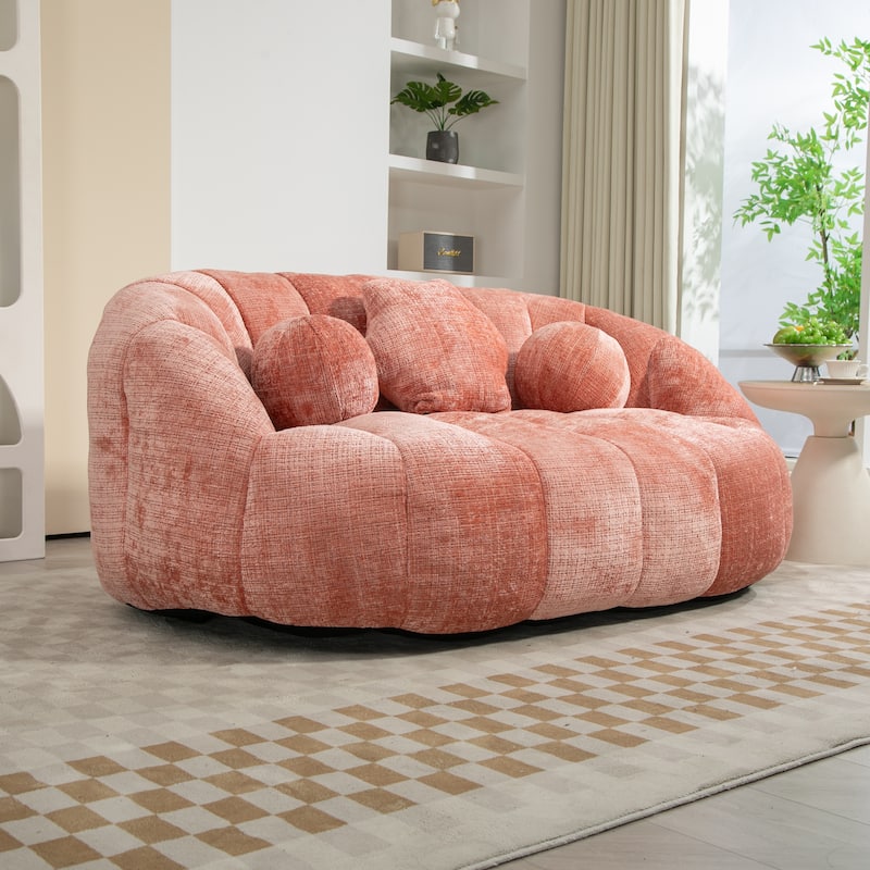 GDFStudio - Charlotte Plush Chenille Two-Seat Bean Bag Sofa for Living Room and Lounge Areas