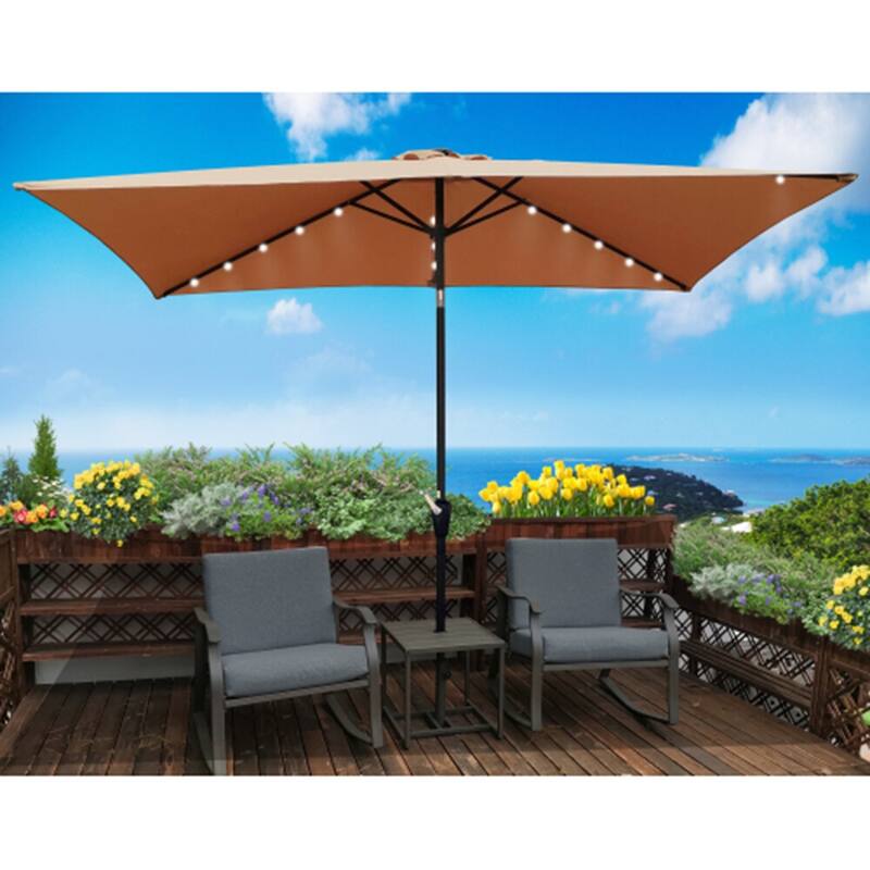 10 x 6.5 Ft Rectangular Patio Solar LED Lighted Outdoor Umbrellas