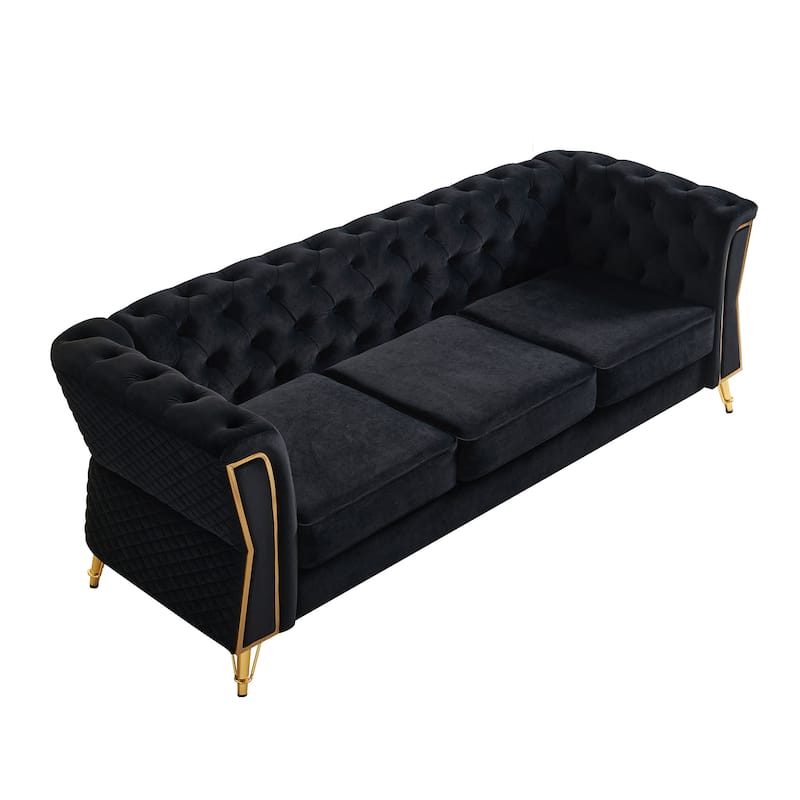 Modern Tufted Velvet Sofa 87.4 inch for Living Room
