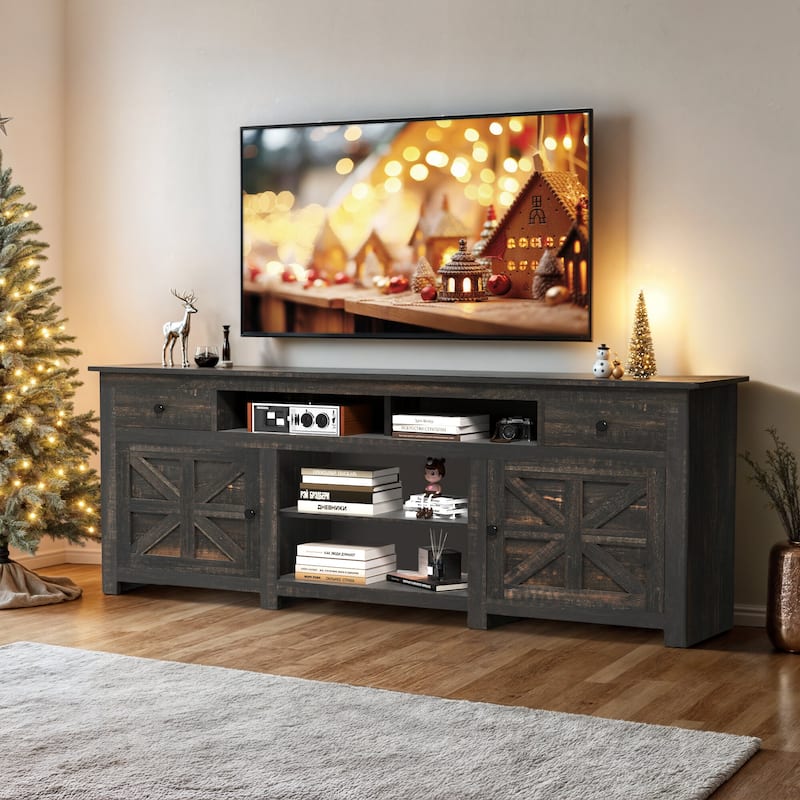 Moasis 70" Farmhouse TV Stand with Lights - 70"L x 13.3"W x 26.7"H
