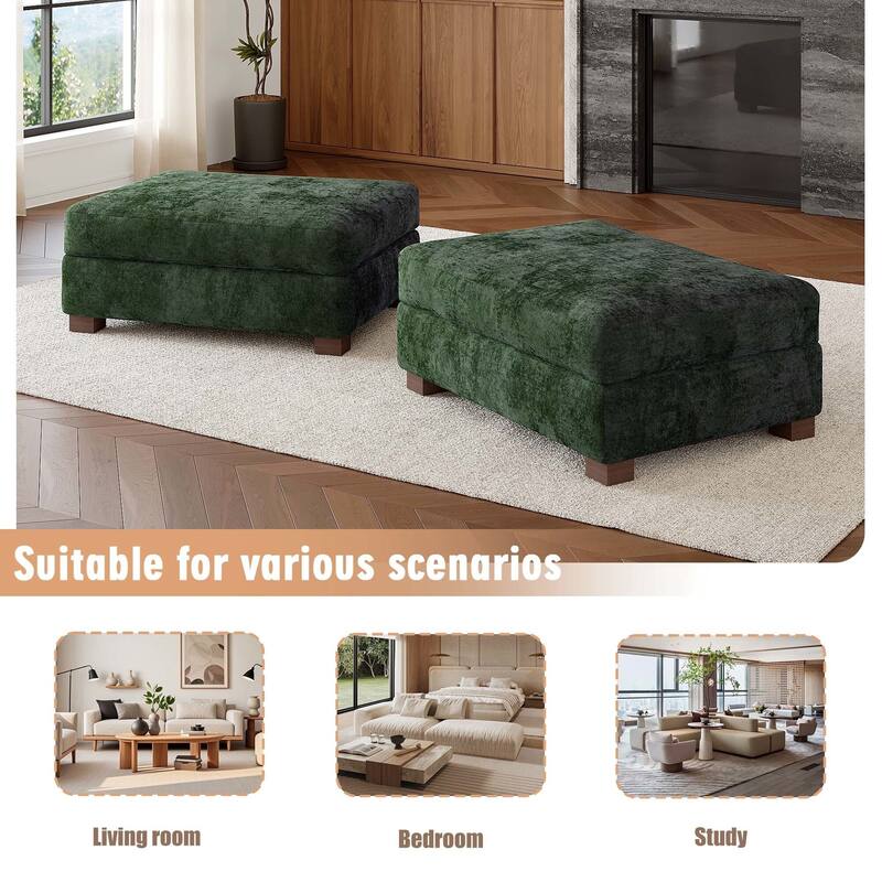 Oversized Chenille Modular Ottoman With Cushioned Top