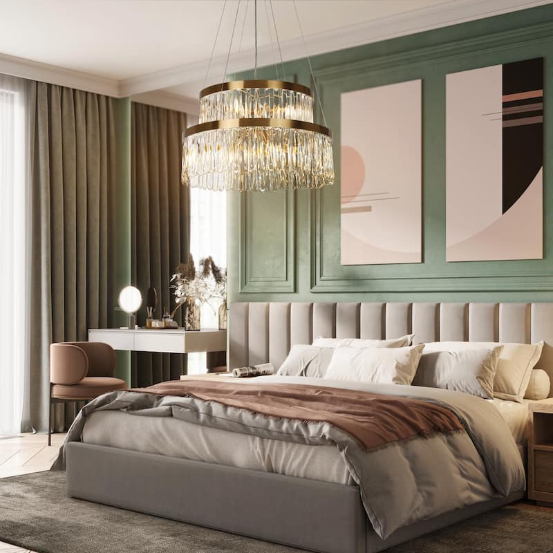 Modern Gold 6-Light Crystal Drum Tiered Chandelier for Living Dining Room Bedroom - 22.5" Dia. x 10.6" H