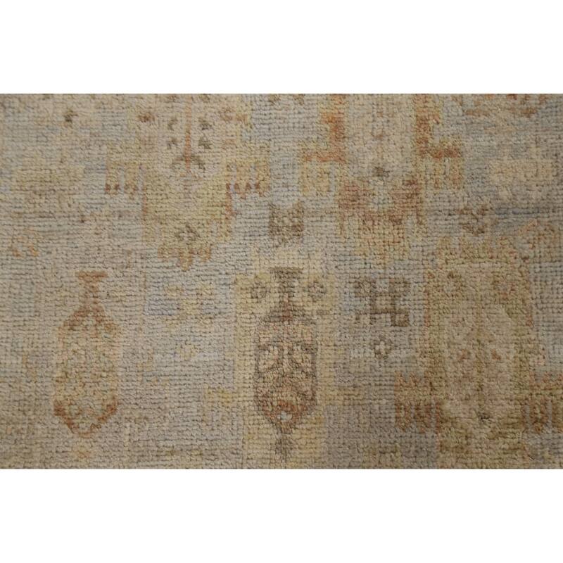 Geometric Oushak Turkish Area Accent Rug Hand-Knotted Wool Carpet - 3'1" x 3'11"