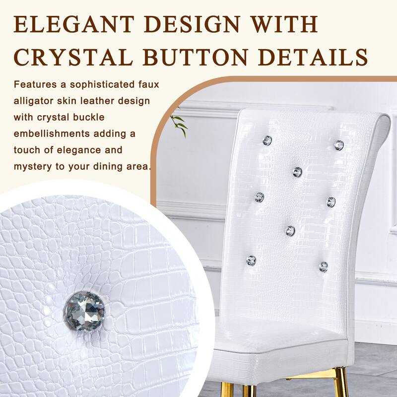 Set of 4, Retro alligator skin Upholstered dining chairs,with Crystal buckle design and Faux Leather design