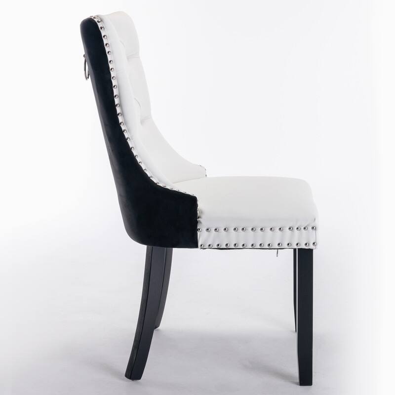 Modern Tufted Dining Chairs,Faux Leather Velvet Dining Chairs Set of 2,Upholstered Dining Room Chairs - N/A