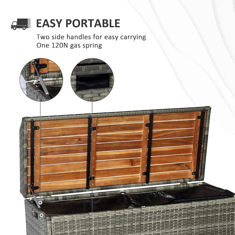 Outsunny Outdoor Storage Bench Wicker Deck Boxes with Wooden Seat, Gas