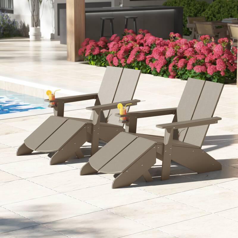 Coastin Modern Poly Adirondack Chair With Ottoman (Set of 2)