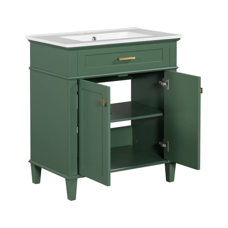 30-inch Bathroom Vanity With Ceramic Basin, Soft Close Door And Adjustable Shelves