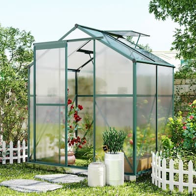 Outdoor Walk-in Aluminum Frame Polycarbonate Greenhouse with and Base