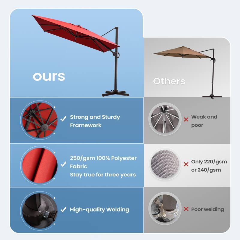 Outdoor 11 x 9 FT Patio Cantilever-Offset Umbrella with 4-Piece Fillable Weighted Base