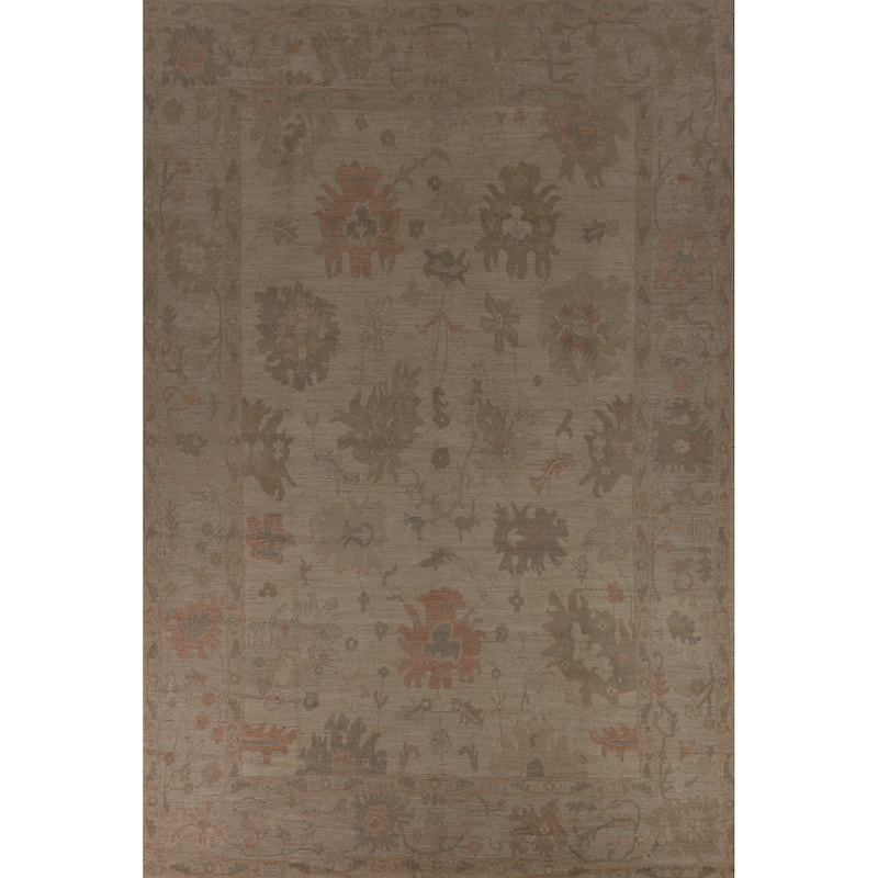 Earth Tone Vegetable Dye Oushak Area Rug Handmade Wool Carpet - 9'7"x 13'5"