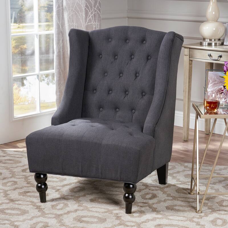 Modern 27.5" High Back Upholstered Button Tufted Club Chair with Rubber Wood Legs