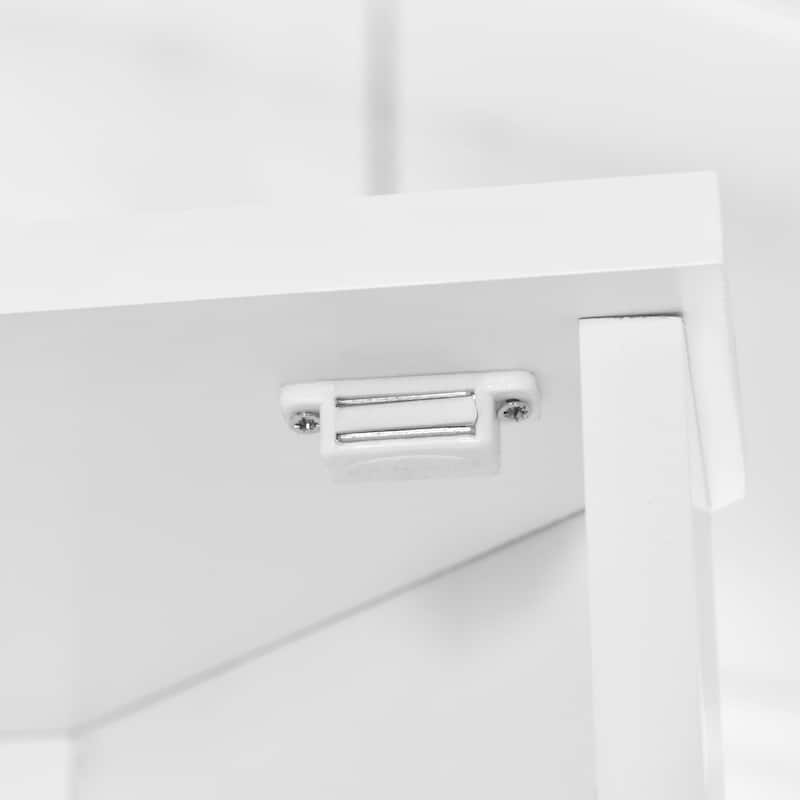 Triangle-shaped Designed Tall Corner Cabinet for Bathroom with 2 Doors, Open Shelf and Adjustable Shelves - Anti-tipping Device