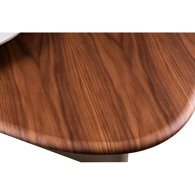 Cid Rob Coffee Table, Walnut Brown Wood, Gray Ceramic, 63 Inch