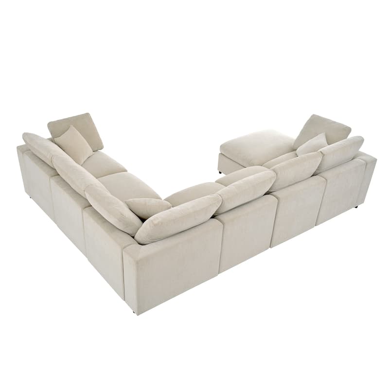 Roomfitters 124.8" 7-Seater Modular Sectional Sofa, Large Modern L-Shaped Upholstered Couch with Ottoman for Living Room, Beige
