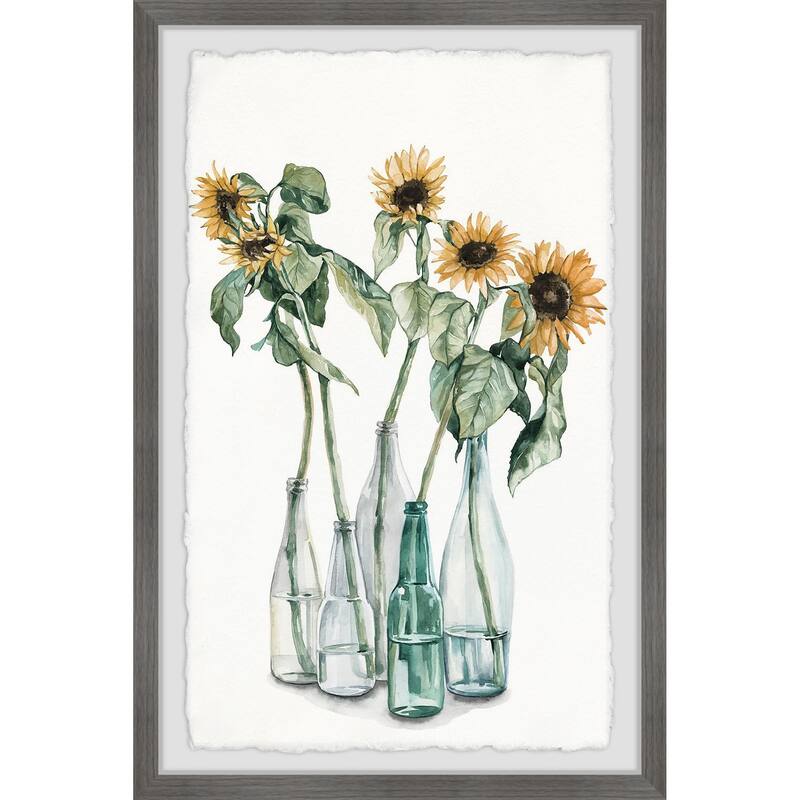 Sunflower and Wilted Leaves Framed Wall Art, Floral Delight - A Blooming Accent for Your Living Space