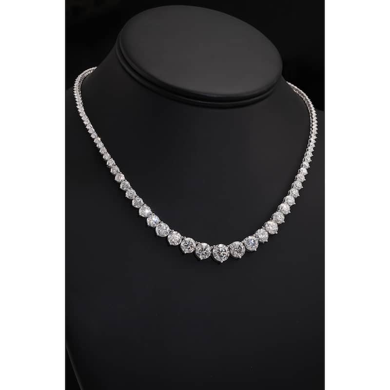 House Of Leon 14K White Gold Graduated Round Diamond Tennis Chain 22.96ct