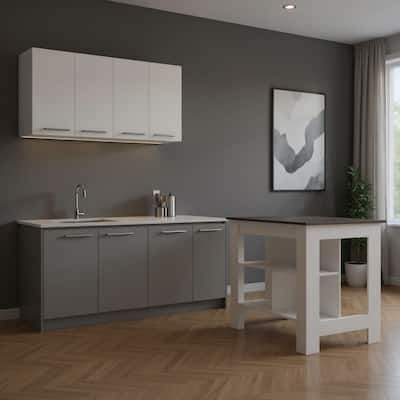 HomeRoots 41" Dark Gray and White Wood Kitchen Island Set With Storage - 40.50 in. x 35.40 in. x 27.50 in.