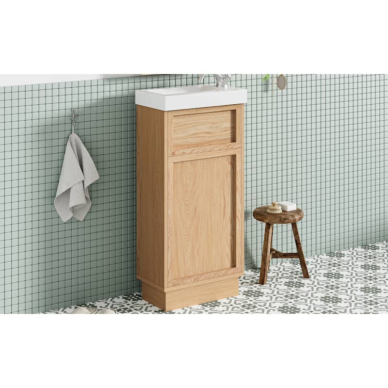 GDFStudio - Nora Vanity MDF Bathroom Cabinet with Reversible Resin Sink Adjustable Shelf - 15.75"