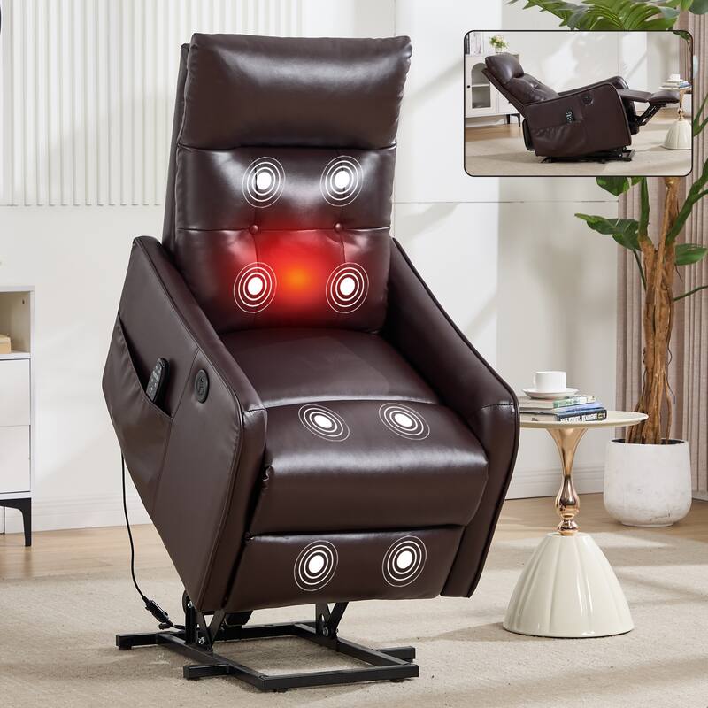 PU Leather Power Lift Recliner Chair with Massage & Heat, Single Motor Heavy Duty Electric Recliner, Sofa Chair with USB Port
