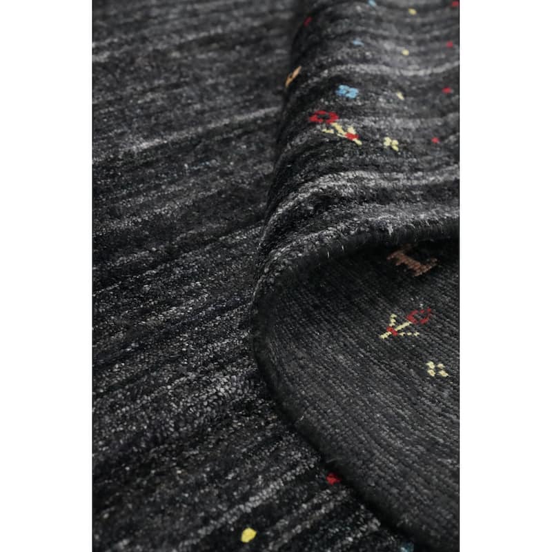 Hand Knotted Oriental Viscose Silk Carpet Tribal Animal Pictorial Greys & Charcoal Gabbeh Area Rug - 11' 7'' X 8' 9''