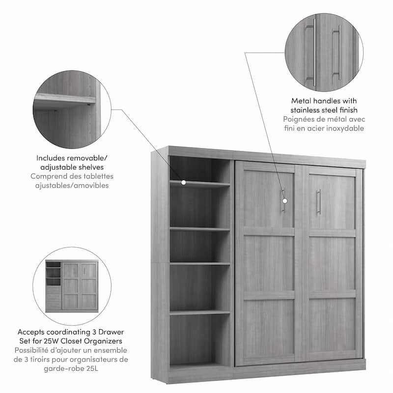 Pur Full Murphy Bed with Shelving Unit (84W) by Bestar