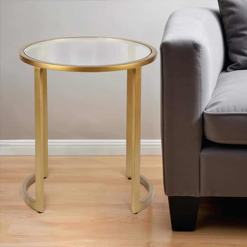 Clear Glass Round End Table with Sled Steel Base - 20” x 20” x 22” (D x W x H)