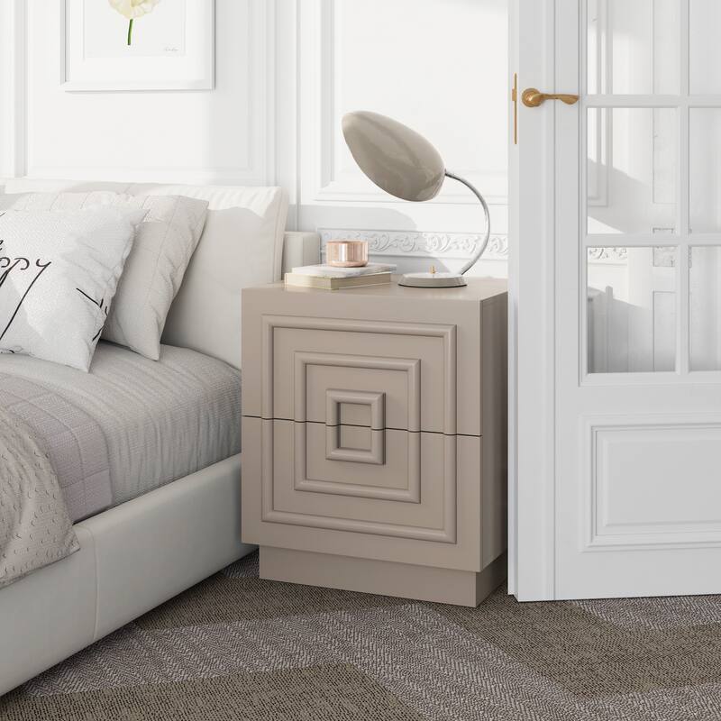 COZAYH Sculptural Mid-Century Modern Dresser & Nightstand with Geometric Square Pattern, Contemporary Chest and Bedside Table