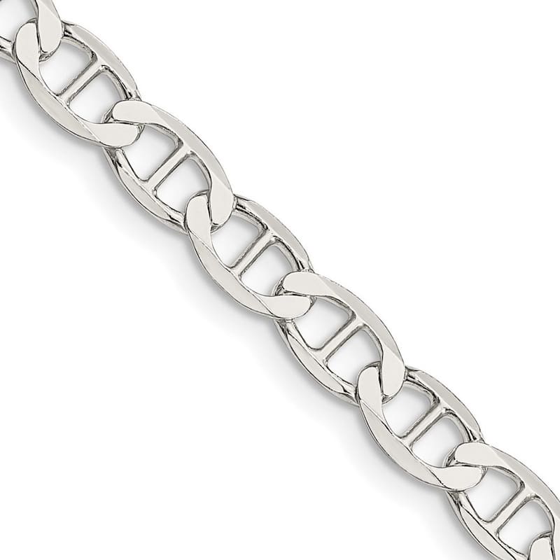 Curata 925 Sterling Silver 5.7mm Semi solid Flat Mariner Anchor Chain Necklace