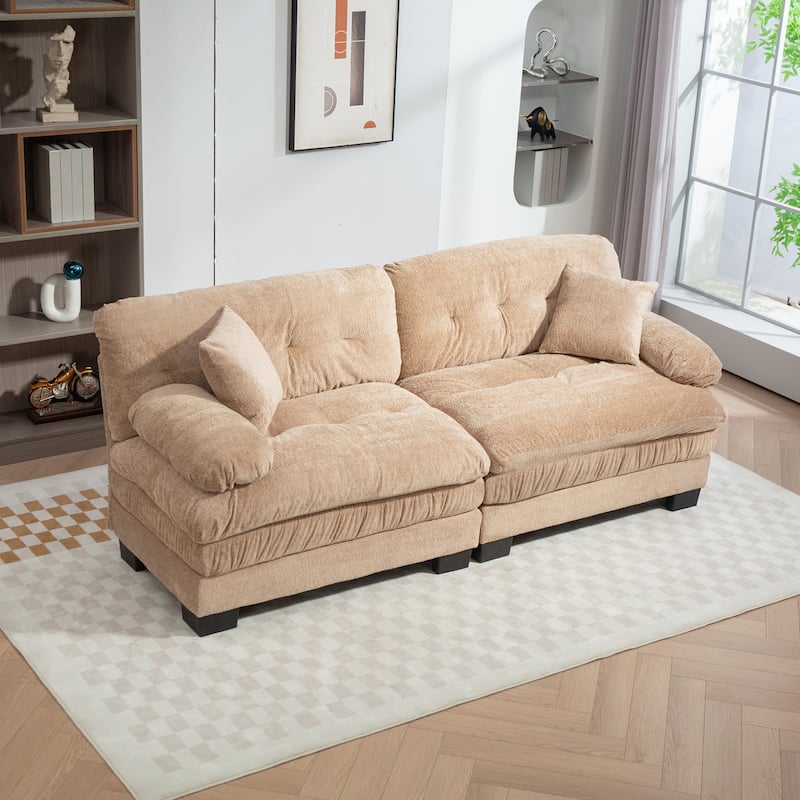 84" Upholstered 3-Seater Sofa with Memory Foam & Comfort Pillows - khaki