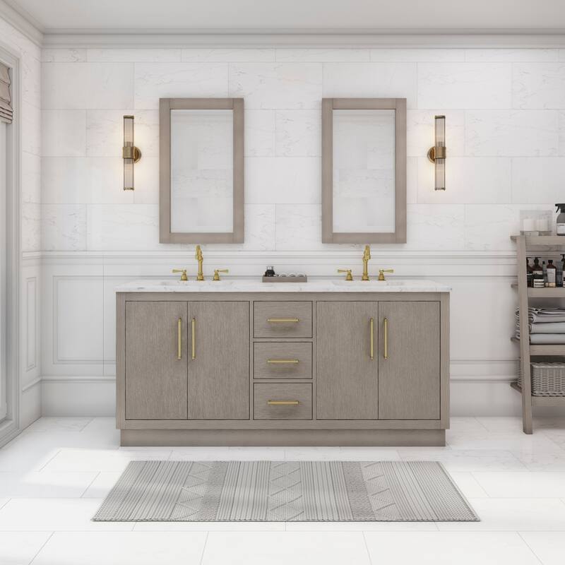 Hugo Carrara White Marble Countertop Vanity with Rectangular Mirror