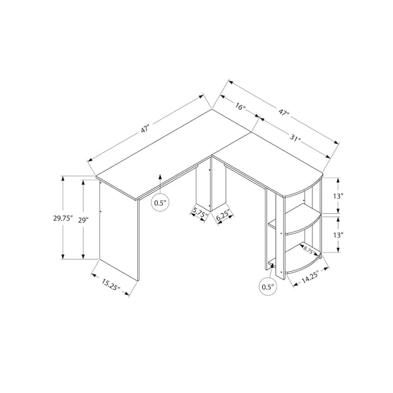 Computer Desk, Home Office, Corner, Storage Shelves