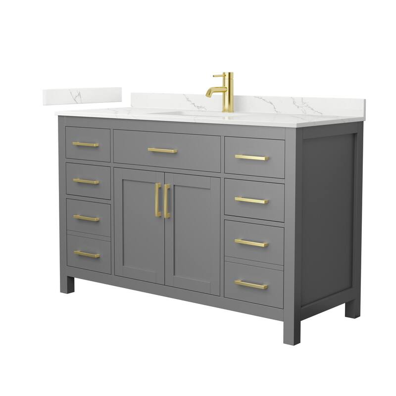 Wyndham Collection WCG2424-54S-QTZ-UNSMXX Beckett 54" Free Standing - Dark Gray / Giotto Quartz Top / Brushed Gold