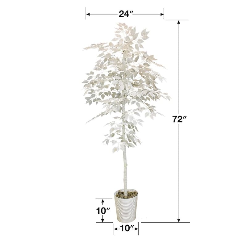 6foot Artificial White Ficus Tree in White Metal Pot On Sale Bed