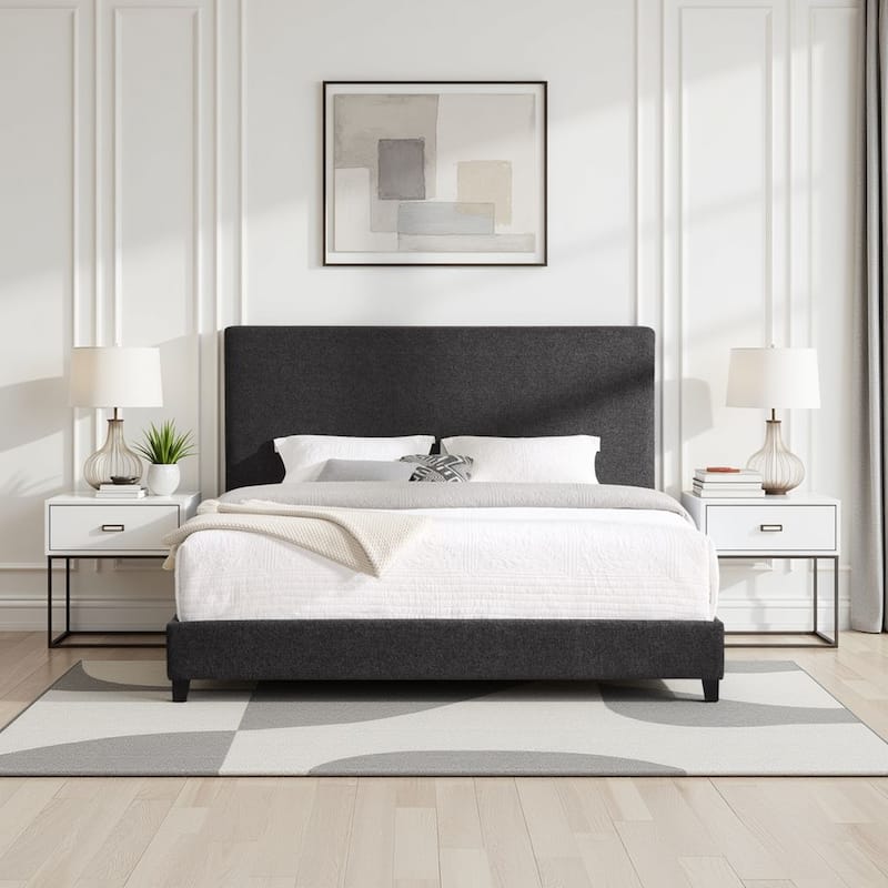 Bridgevine Home Tall Dark Grey Upholstered Panel Platform Bed