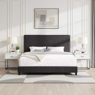 Bridgevine Home Tall Dark Grey Upholstered Panel Platform Bed
