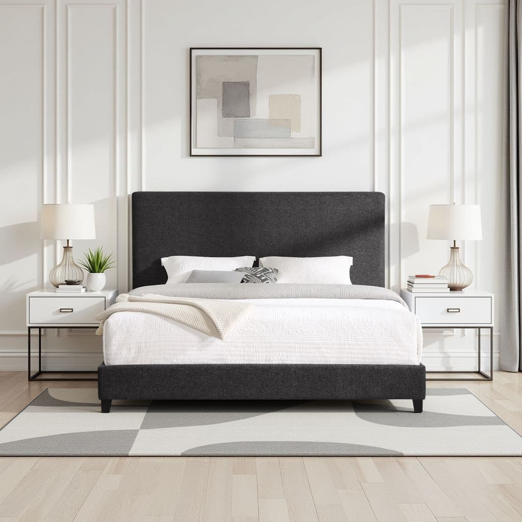 Bridgevine Home Tall Dark Grey Upholstered Panel Platform Bed