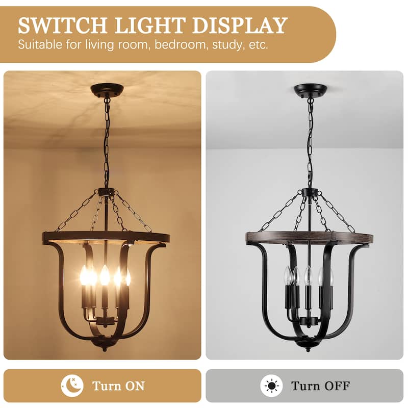 18.89-inch Elegant Farmhouse 5-Light Metal Pendant Light with Adjustable Height